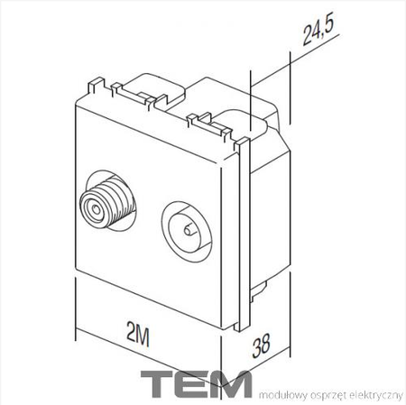 GNIAZDO ANTENOWE SAT-TV KOŃCOWE 2M SREBRNY-MAT KM25ES
