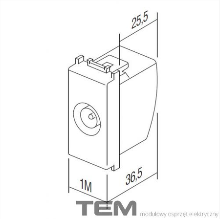 GNIAZDO ANTENOWE TV PRZELOTOWE 1M CZARNY-MAT KM12SB